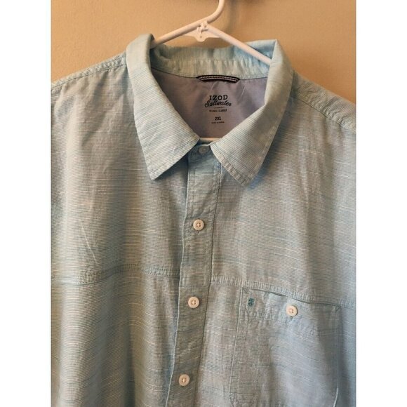 Izod Saltwater Mens Size 2XL Blue Short Sleeve Shirt Button Front Cotton - Picture 2 of 4